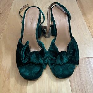 J. Crew Factory Dark Green Velvet Heels with Bow